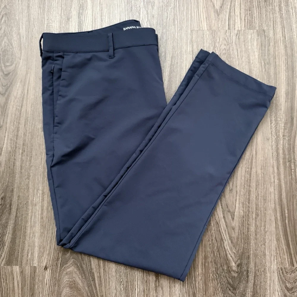 Banana Republic Men's Navy Blue Traveler Pants golf 38x30.5(tag32)100% Polyester